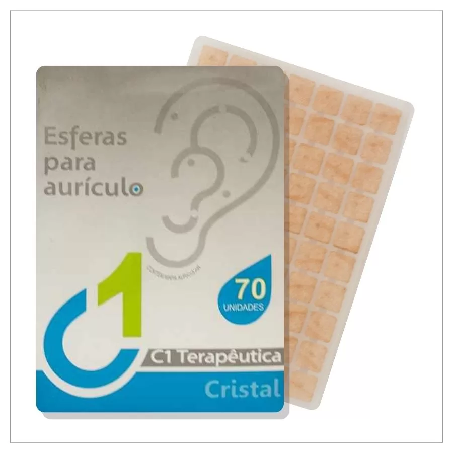 Pontos auriculares cristal C1 Terapêutica com adesivo, cartela com 70 unidades para auriculoterapia e estimulação de pontos auriculares