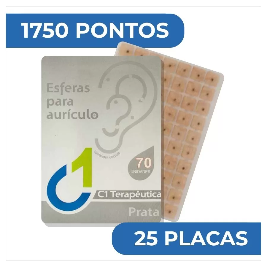Pontos auriculares prata C1 Terapêutica com 700 pontos em 25 placas, adesivos para auriculoterapia e estimulação de pontos auriculares