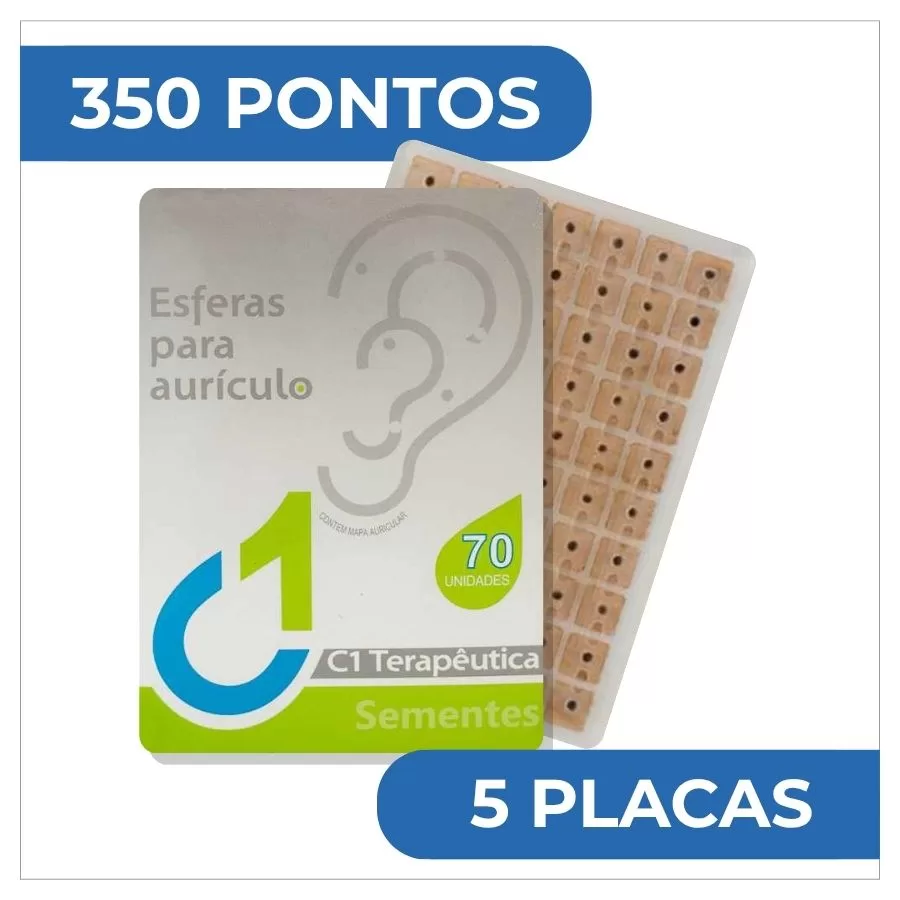 Sementes auriculares C1 Terapêutica com 350 pontos em 5 placas, adesivos para auriculoterapia e estimulação de pontos auriculares