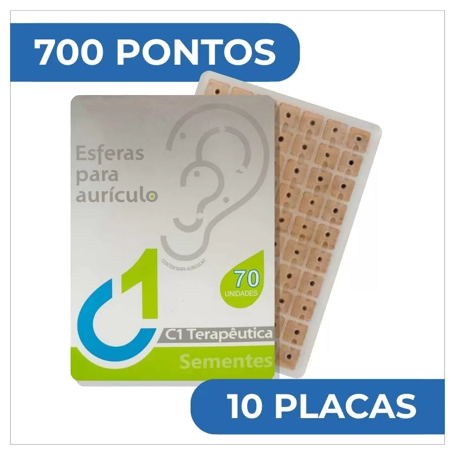 Sementes auriculares C1 Terapêutica com 700 pontos em 10 placas, adesivos para auriculoterapia e estimulação de pontos auriculares