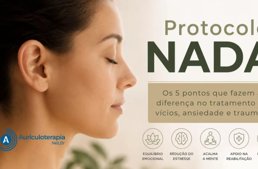 Mulher relaxada em perfil representando o protocolo NADA de auriculoterapia para ansiedade, estresse e tratamento da dependência química.